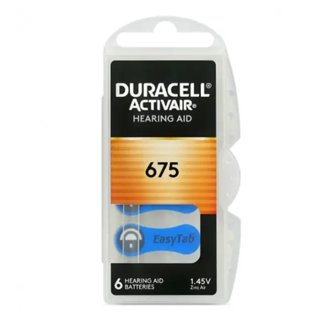Μπαταρία ακουστικών βαρηκοΐας Duracell ActivAir 675 1.45V, σε blister 6 μπαταριών.