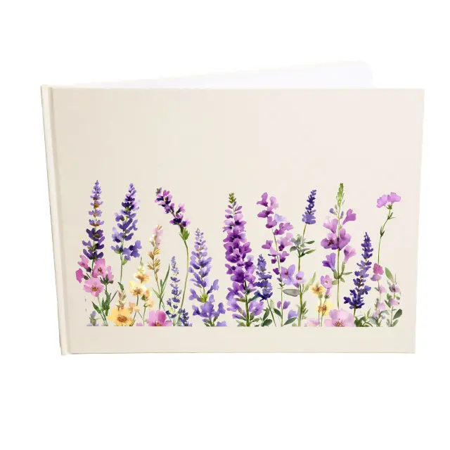 Βιβλίο ευχών - Ευχολόγιο, 21x28cm 78 σελίδες λευκές (εξώφυλλο χρώμα εκρού ) μωβ αγριολούλουδα