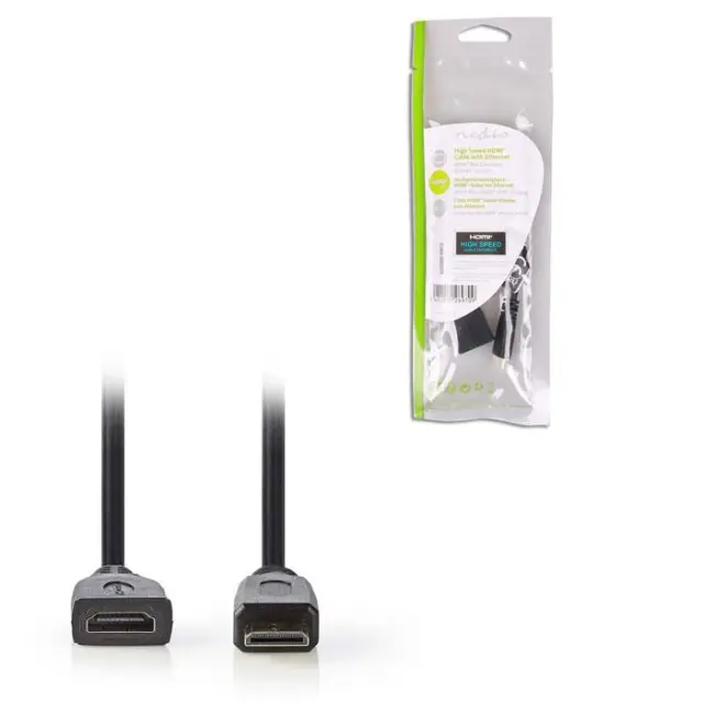 Καλώδιο High speed HDMI with Ethernet, HDMI mini αρσ. - HDMI θηλ. με επίχρυσες επαφές, 0.20m.