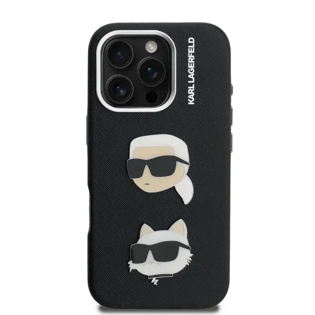 Karl Lagerfeld Grained PU K&CH Heads Case for iPhone 16 Pro Max Black 3