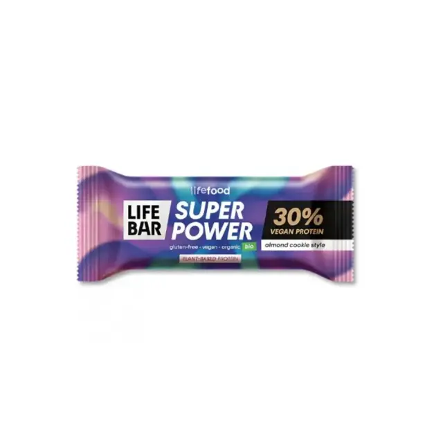 Μπάρα Πρωτεΐνης Cookies αμύγδαλο, Χωρίς Ζάχαρη, Bio, Super Power, Lifebar, 40γρ