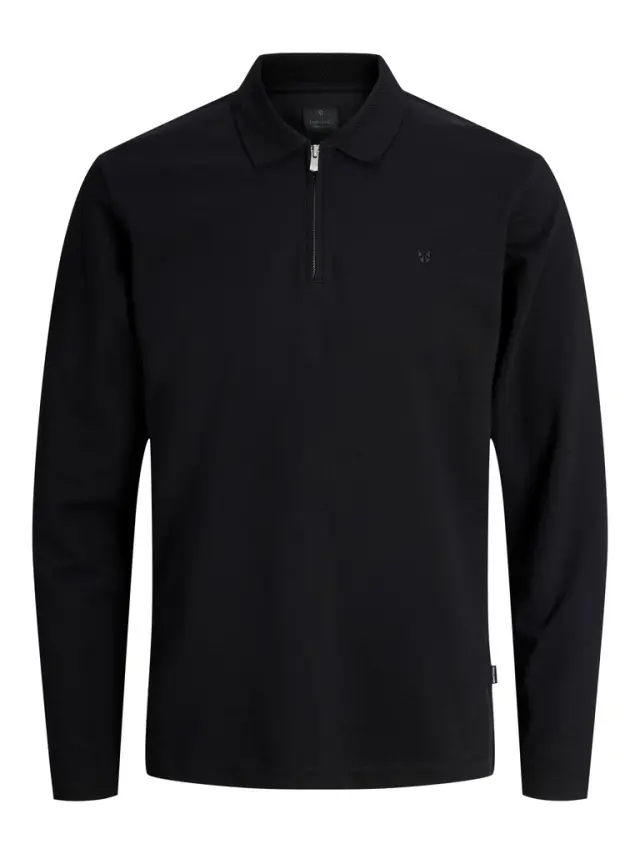 JPRBLAETHAN LS ZIP POLO - Black