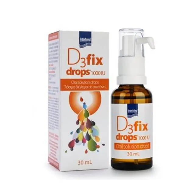 Intermed D3 Fix Drops 1000IU Συμπλήρωμα Βιταμίνης D3 σε σταγόνες, με γεύση Βανίλια, 30ml