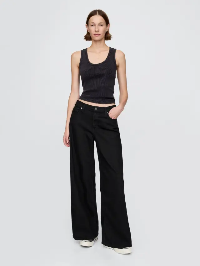 Γυναικείο Mid Rise Τζιν Παντελόνι UltraSoft Baggy Γραμμής Black wash