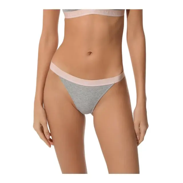 Emporio Armani Γυναικείο String Shiny Logo - Διπλό Πακέτο, Χρώμα Ανοιχτό Γκρι - L 2