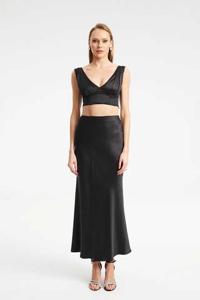 Satin Maxi Φούστα με Λοξή Γραμμή TAY SKIRT - XS 2