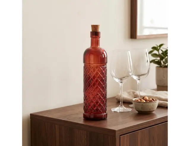 Διακοσμητικό Μπουκάλι με πώμα Glass Drops Anis (5047DB738) Aπό 100% ανακυκλωμένο γυαλί, Xωρητικότητας 500ml, Διαστάσεων Ø 7 x Υ 24 cm, Terracotta 5047DB738