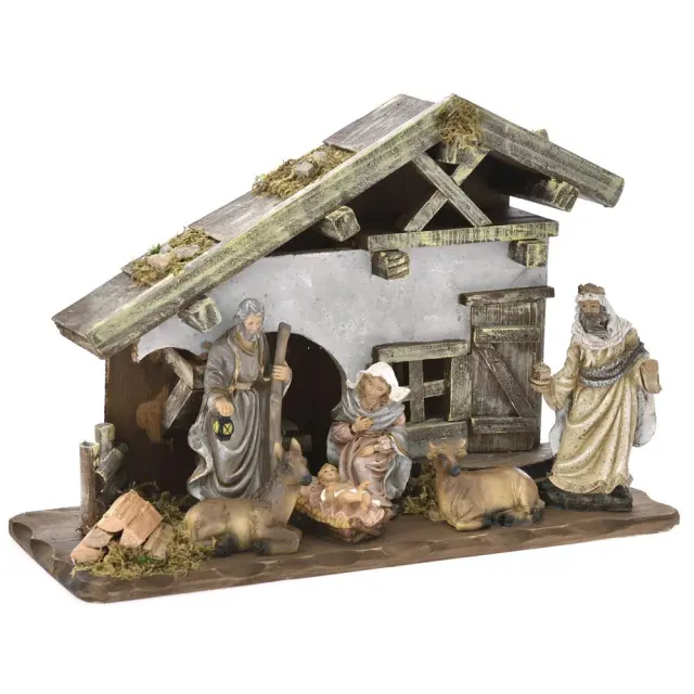 Φάτνη Με 6 Φιγούρες Ξύλο 40x15x26cm