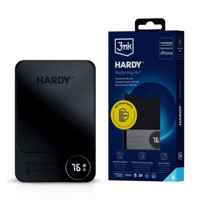 3mk® Hardy MagSynergy Ni+ MagSafe Power Bank 5000mAh 22.5W PD- Μαύρο