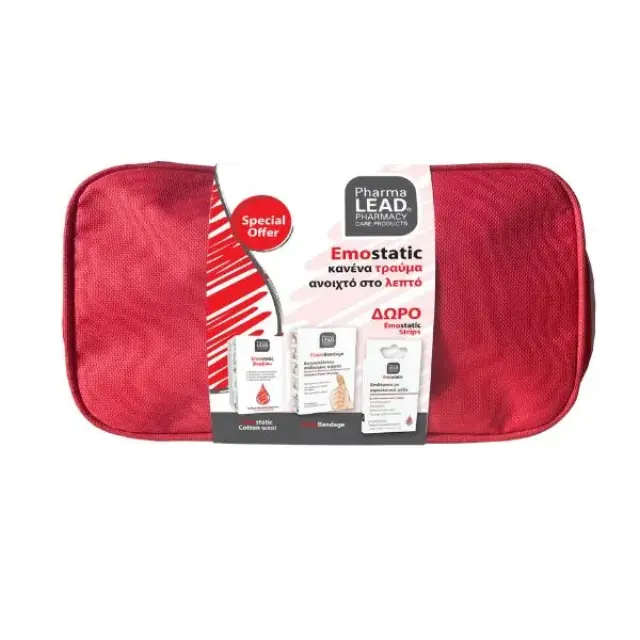 PharmaLead Emostatic First Aid Kit Αιμοστατικό Βαμβάκι 2gr + FoamBandage 6cmx1m + Επιθέματα με Αιμοστατική Γάζα 4 μεγέθη