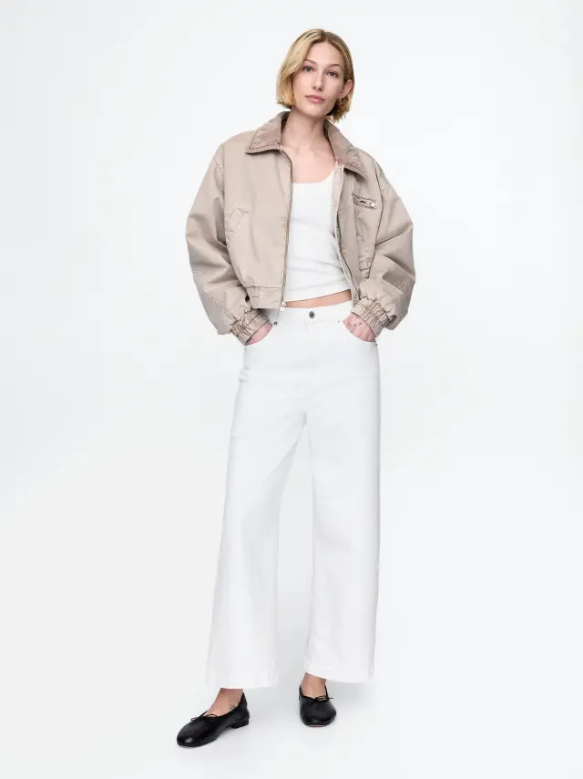 High Rise Stride Wide-Leg Ankle Τζιν Παντελόνι Optic white