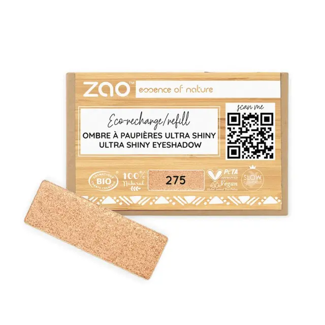 Zao Organic Eyeshadow Rectangle Ultra Shiny Refill - Βιολογική Ultra Shiny Σκιά Ματιών (Ανταλλακτικό) - Zao 275 Golden orange