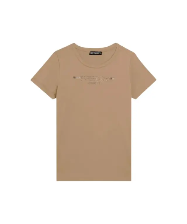 Freddy - Γυναικεία Μπλούζα T-shirt with rhinestones F25WCRT1-Z44 Μπεζ - XS 3