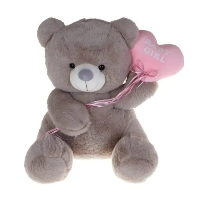Much Toys & Gifts Αρκουδάκι Λούτρινο 40cm Γκρι Ροζ Μπαλόνι Καρδιά J254016