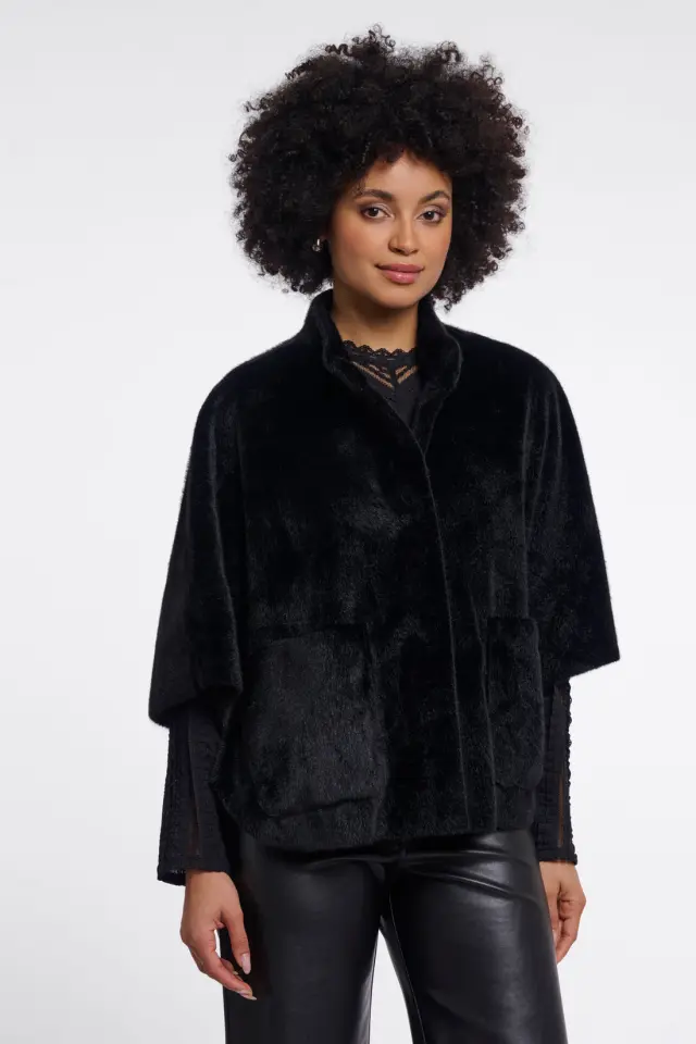 RINO & PELLE “DEWI” FAUX FUR CAPE (7002611-BLACK) - 42