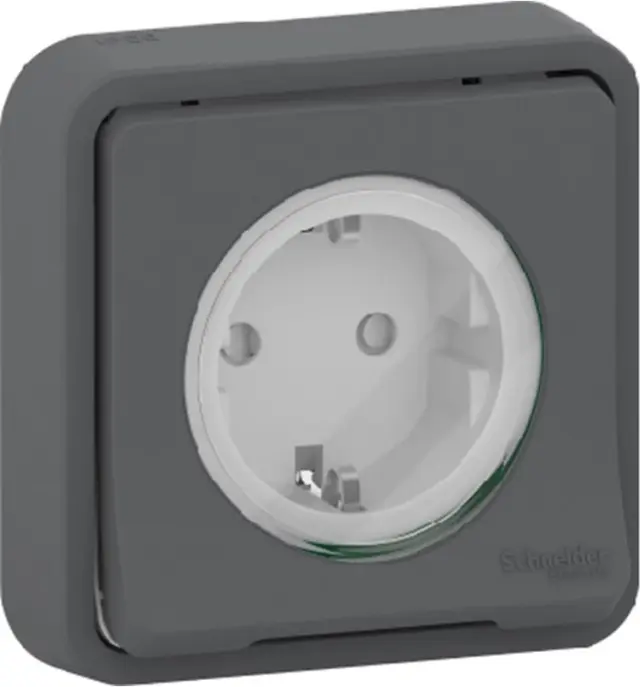 Socket-outlet, Mureva Styl, 2P + E with shutters, side earth, 16A, 250V, flush, grey
