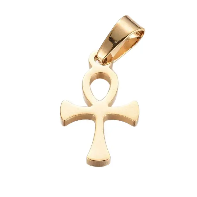 Κρεμαστό Σταυρός Ankh 16x9x1.3mm Ανοξείδωτο Ατσάλι 304 Golden - 2τεμ