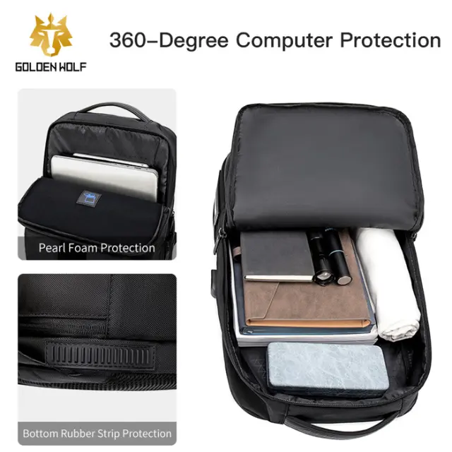 GOLDEN WOLF τσάντα πλάτης GB00399, με θήκη laptop 15.6", 20L, μαύρη 2