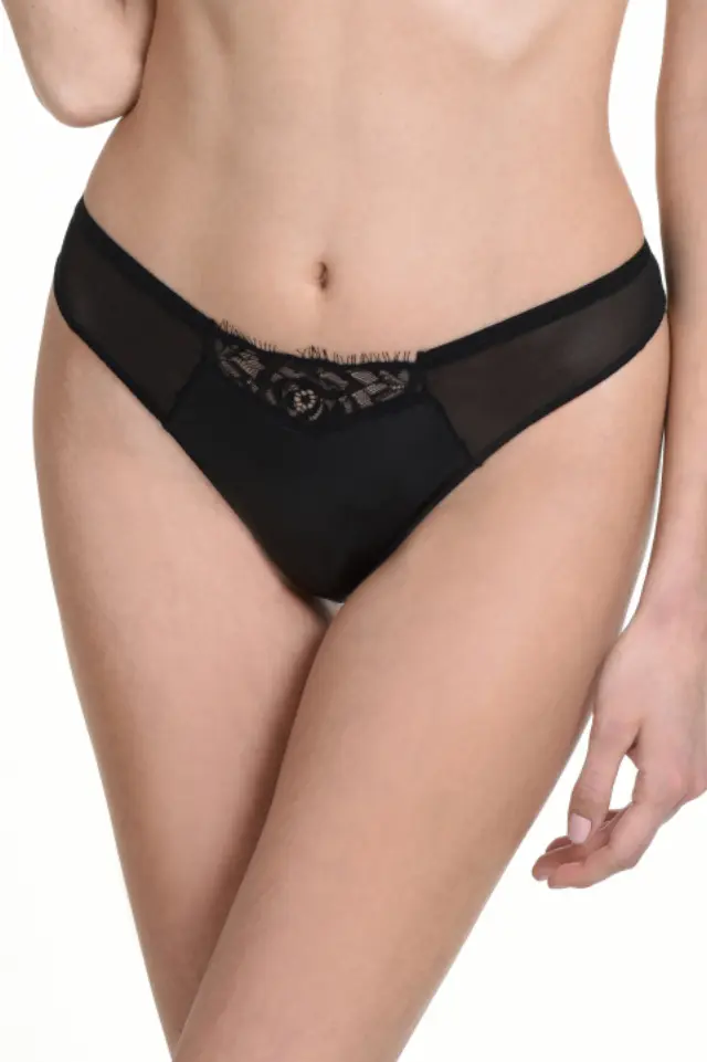 Γυναικειο μαυρο string με δερμα 2