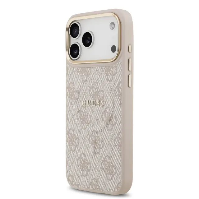 Guess PU Leather 4G Gold Frame MagSafe Case for iPhone 17 Pro Max Pink 2
