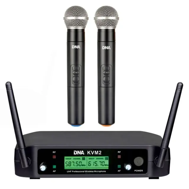 DNA KVM 2 wireless microphone 2x handheld transmitter UHF sound system 518-542 MHz