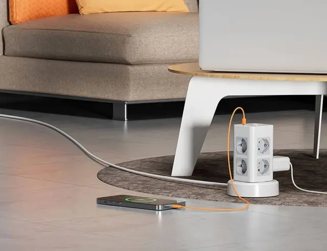 Πολύπριζο Tessan TPS03RX-DE-C με διακόπτη On/Off - 8x Schuko, 2x USB-A, 1x USB-C - Ρυθμιζόμενο Καλώδιο 2m - Λευκό TPS03RX-DE-C