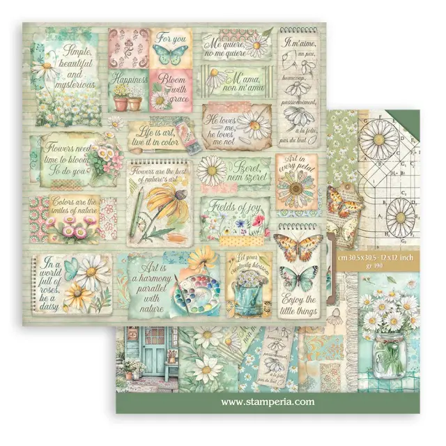 Χαρτιά scrapbooking 10τεμ, 20.3×20.3cm Stamperia, Daisy Art 2