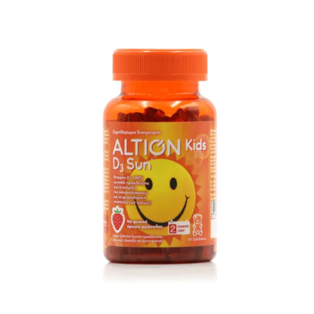 Altion Kids D3 Sun Παιδικό Συμπλήρωμα Διατροφής με Βιταμίνη D3 Φυσικής Προέλευσης για Τόνωση Ανοσοποιητικού, Σωστή Ανάπτυξη Οστών & Δοντιών, 60 Ζελεδάκια