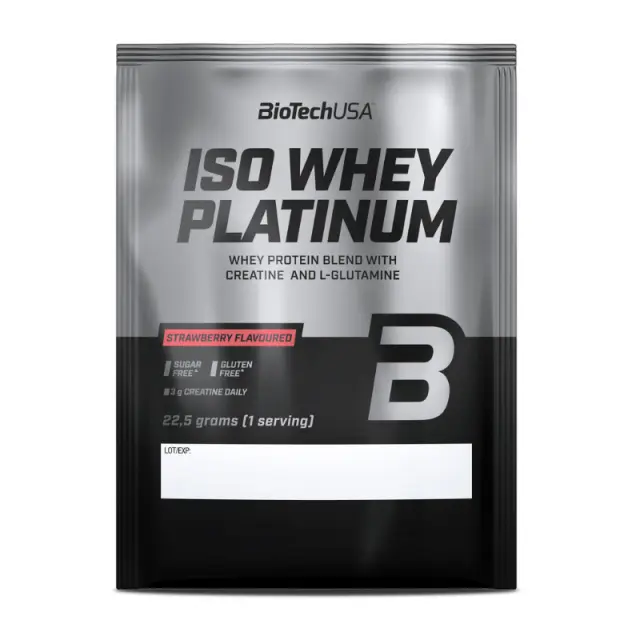 Biotech USA Iso Whey Platinum Πρωτεΐνη Ορού Γάλακτος με Κρεατίνη Χωρίς Γλουτένη με Γεύση Φράουλα 22.5gr