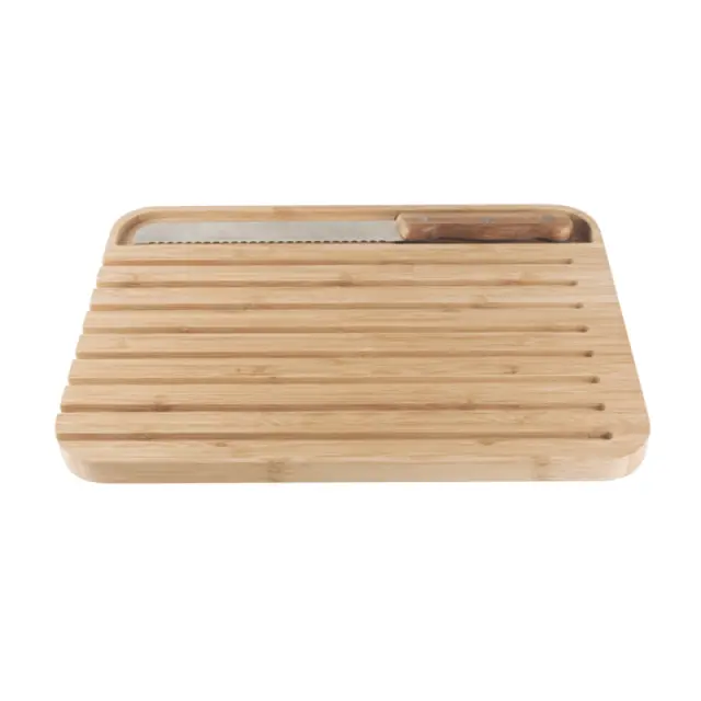 Pebbly Σετ Επιφάνειας Κοπής Ψωμιού από Bamboo Breadboard + Μαχαίρι (L) Natural
