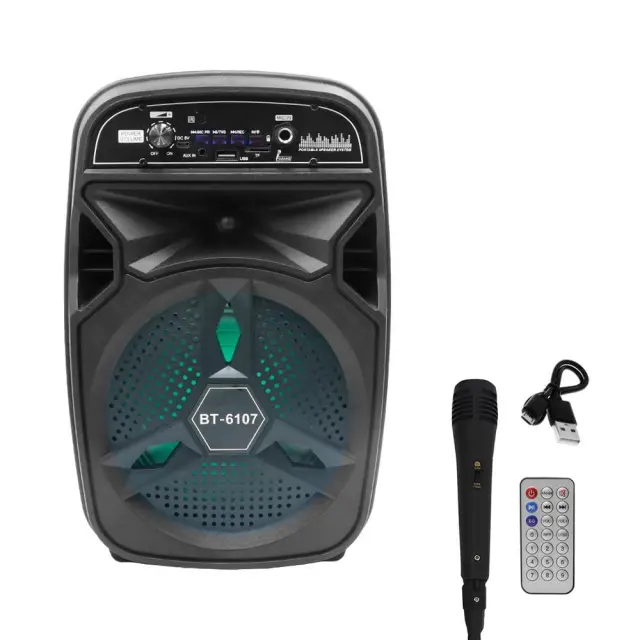 Σύστημα Karaoke 6.5″ 15W Bluetooth με Ενσύρματο Μικρόφωνο και FM, USB, AUX, TF BT-6107 Μαύρο