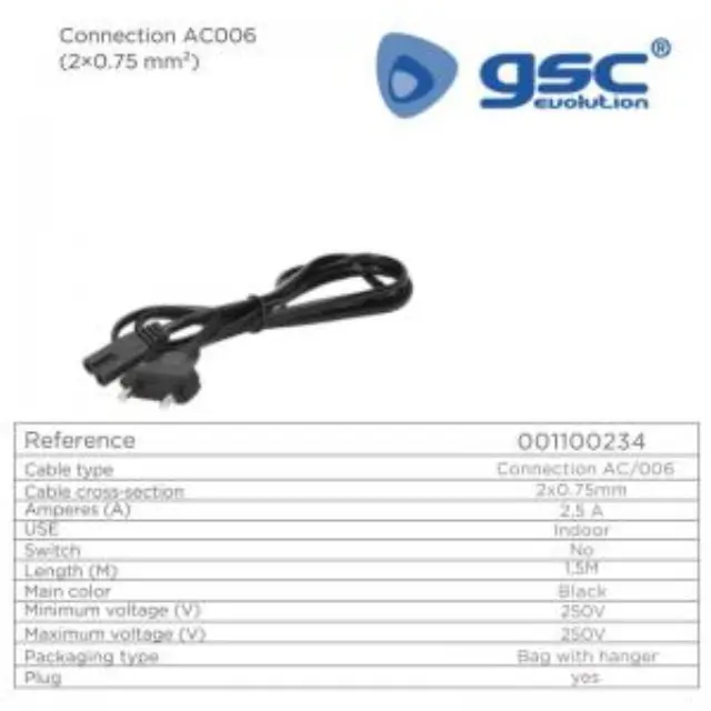 Καλώδιο Τροφοδοσίας GSC AC006 2x0.75mm για Notebooks 1.5m Μαύρο N70529 2