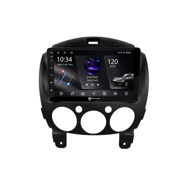 VenCore Οθόνη Multimedia Android 15 9" PX5S Octa-Core 2GB/32GB IPS με Πρόσοψη, CarPlay, Android Auto και Υποστήριξη Κάμερας 360° για Mazda 2 2008-2014 – Μαύρη (3236-10005-0667B) 2