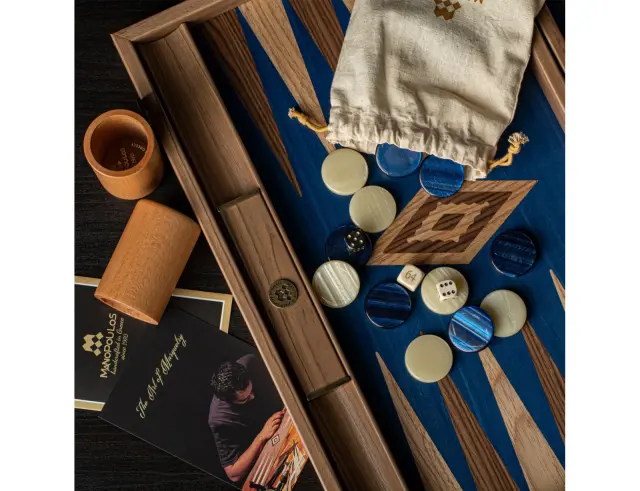 Σετ Χειροποίητο Τάβλι Premium Walnut with Blue Oak Manopoulos από Ξύλο με διαστάσεις 30x20cmBKO3