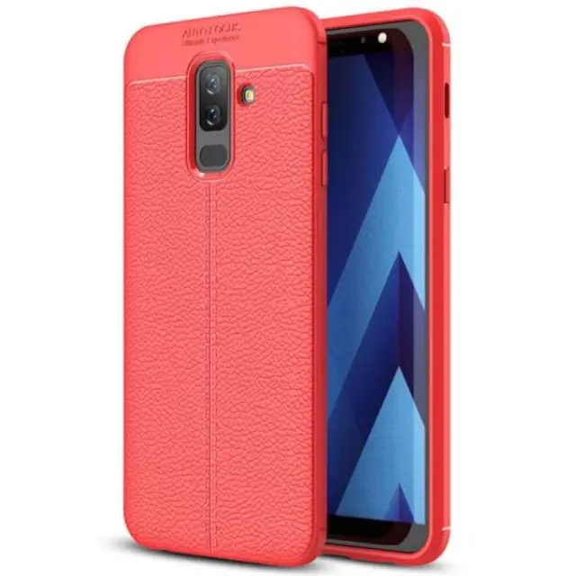 Κάλυμμα Πλάτης TPU Litchi Texture για Samsung Galaxy J8 2018 Red OEM