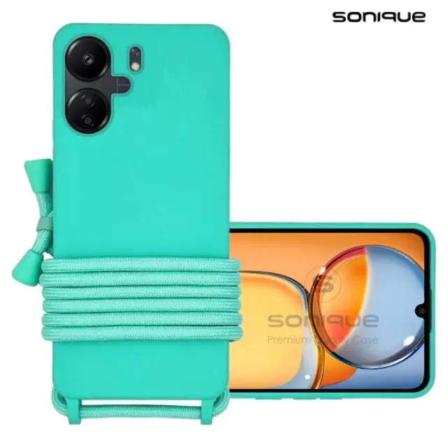 Θήκη Σιλικόνης με Κορδόνι CarryHang Sonique Xiaomi Redmi 13C 4G / Poco C65 4G - Τιρκουάζ