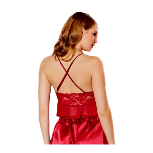 FMS Γυναικείο Σετ Babydoll-Ρόμπα Δετό Μπούστο, Χρώμα Μπορντό - S 3
