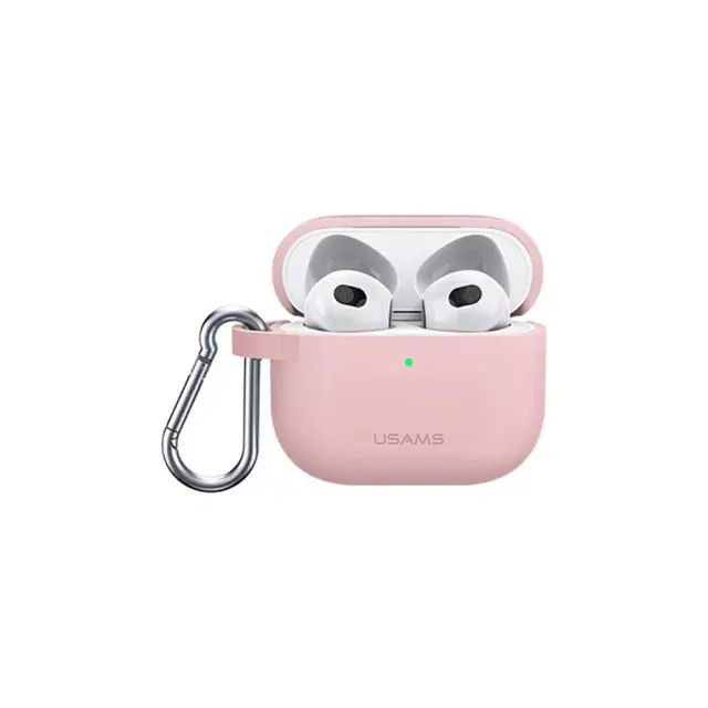 Usams® BH741 Θήκη Σιλικόνης με Γάντζο για AirPods 3- Pink