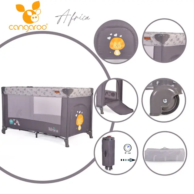 Cangaroo Παρκοκρέβατο Africa Grey 1 Layer (108553) Γκρι