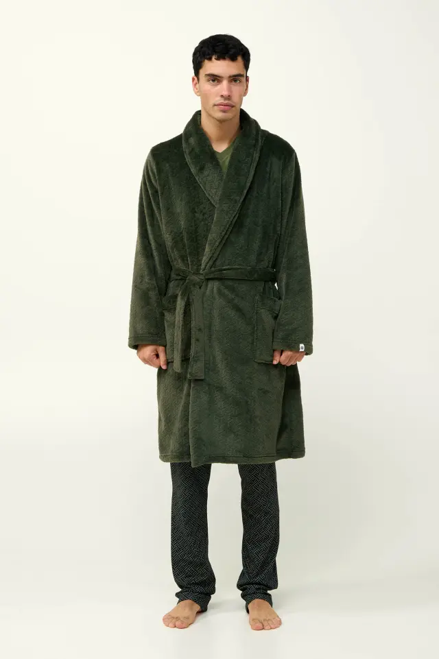 Fleece Μακριά Ανδρική Ρόμπα Vamp 23647 GREEN MOUNTAIN 3