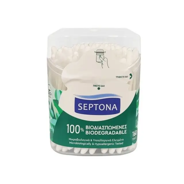 SEPTONA 100% Βιοδιασπώμενες Μπατονέτες από 100% βαμβάκι σε Κουτάκι, 160 τεμάχια 2