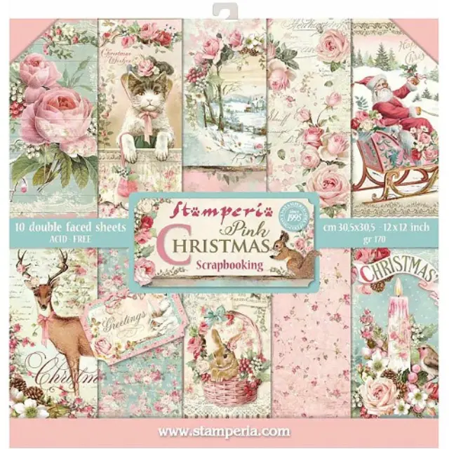 Σετ 10 Χαρτιά Scrapbooking Stamperia Διπλής Όψης - Pink Christmas - 30x30cm
