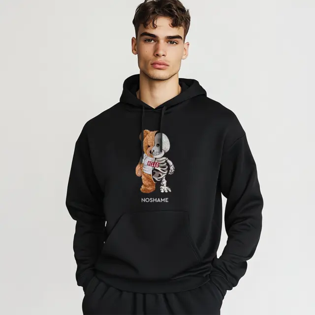 Φούτερ Noshame® Μαύρο με κουκούλα και τύπωμα - 512447 - XXL