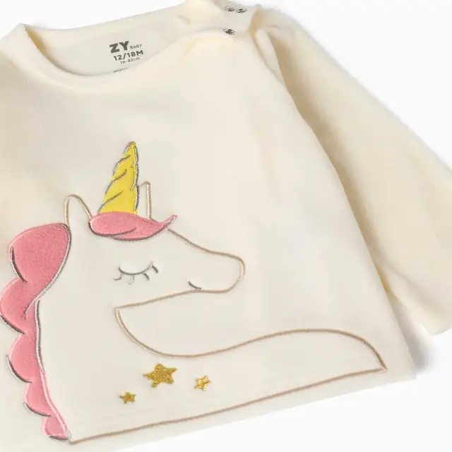 Zippy Fleece Πιτζάμα σε Εκρού και Ροζ για Βρεφικό Κορίτσι 3