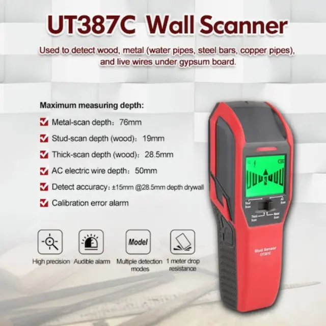 Uni-T UT387C Ψηφιακός Ανιχνευτής Καλωδίων, Μετάλλου & Ξύλου 2