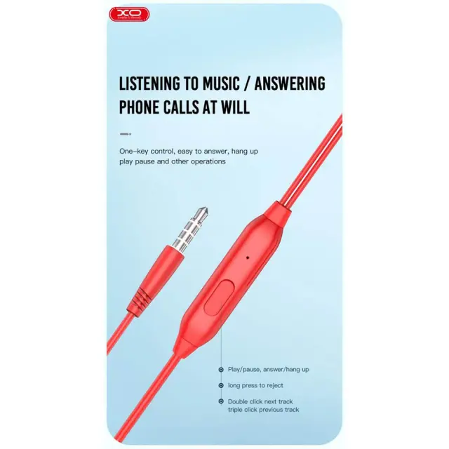 Στερεοφωνικά Ακουστικά Handsfree XO EP57 In-Ear Stereo Earphones Κόκκινα 2