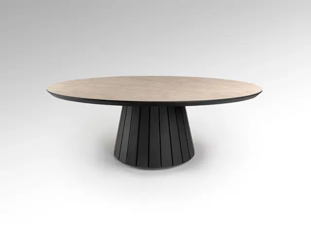 Τραπεζάκι σαλονιού Koria 599337 οβάλ Matt Stone με μαύρο MDF 130×42×70 cm Πέτρα 3
