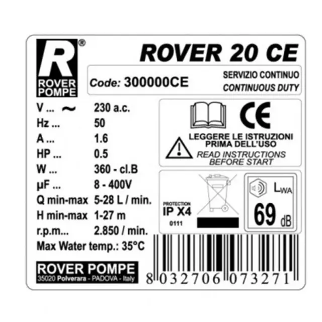 Rover Pompe 20 CE Αντλία μετάγγισης με ιπποδύναμη 0.5HP μπρούτζινη / 101314 3
