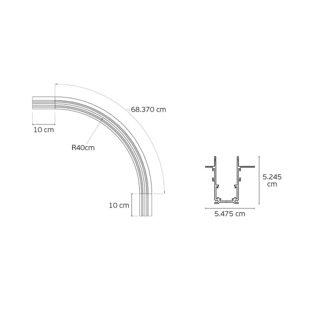 Eiva Led μαγνητική ράγα R40εκ λεπτή 48V DALI καμπυλωτή χωνευτή trimless λευκή Άσπρο 2