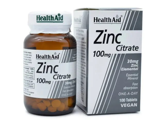 Health Aid Zinc Citrate 100mg Συμπλήρωμα Διατροφής με Ψευδάργυρο για τη Φυσιολογική Λειτουργία του Ανοσοποιητικού, την Καλή Υγεία Δέρματος & Αναπαραγωγικού, 100 ταμπλέτες 3